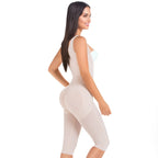 Fajas MariaE 9382 | Post Surgery Body Shaper | Postpartum Butt Lifting Girdle | Open Bust | Powernet & Knee Length