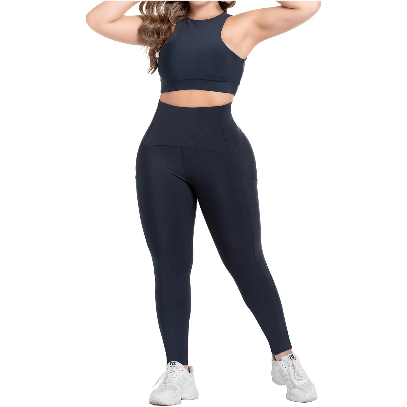FLEXMEE 946764 | Sports High Waisted Leggings with Pockets Tummy Control Activewear Sportswear | Comfort Line