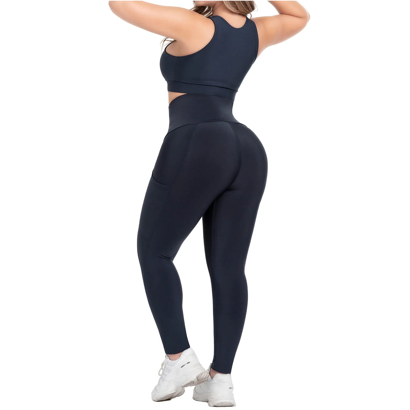 FLEXMEE 946764 | Sports High Waisted Leggings with Pockets Tummy Control Activewear Sportswear | Comfort Line