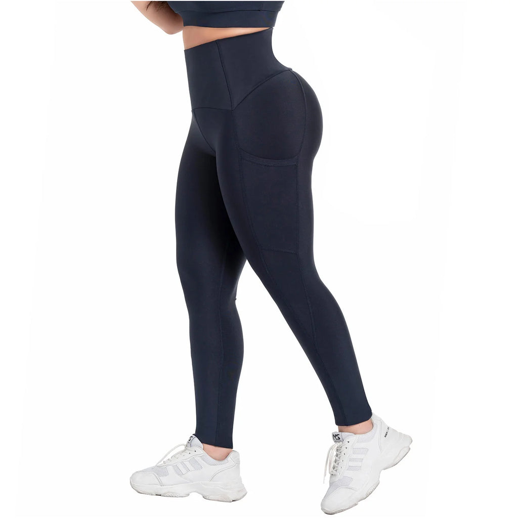 FLEXMEE 946764 | Sports High Waisted Leggings with Pockets Tummy Control Activewear Sportswear | Comfort Line