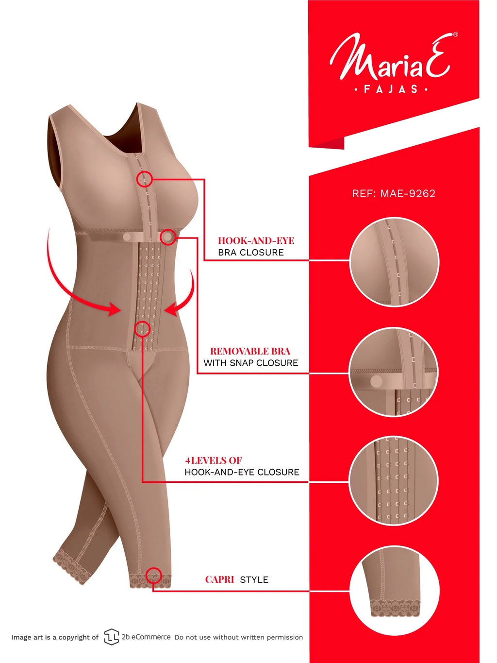 Fajas MariaE 9262 | Colombian Postpartum Full Body Body Shaper for Women | Knee Length & Bra | Powernet
