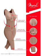 Fajas MariaE 9262 | Colombian Postpartum Full Body Body Shaper for Women | Knee Length & Bra | Powernet