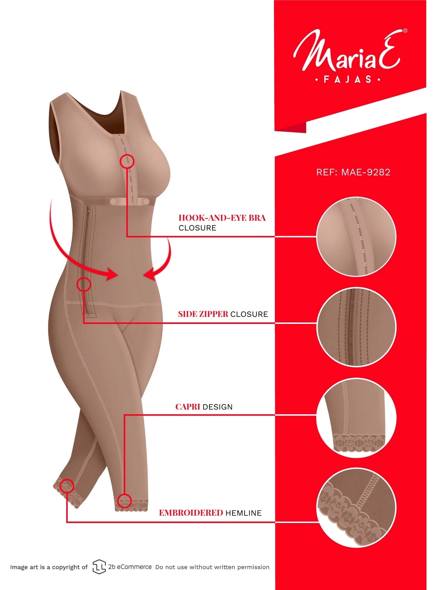 Fajas MariaE 9282 | Postoperative Shapewear with Bra | Side Zipper Knee Length | Powernet