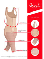 Fajas MariaE 9382 | Post Surgery Body Shaper | Postpartum Butt Lifting Girdle | Open Bust | Powernet & Knee Length
