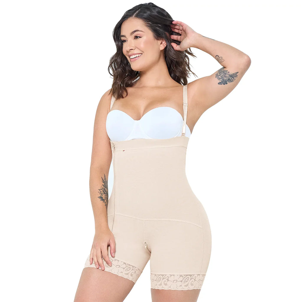 MARIAE FPL9530 Faja Colombiana Postpartum & Daily Use Shapewear Bodysuit Short Length with Side Zipper & Open Bust | 9143