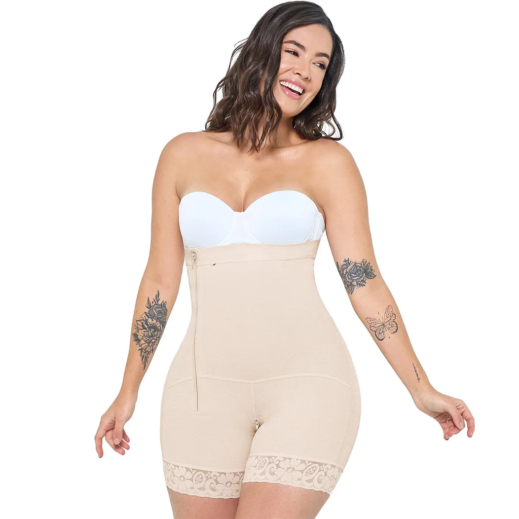 MARIAE FPL9530 Faja Colombiana Postpartum & Daily Use Shapewear Bodysuit Short Length with Side Zipper & Open Bust | 9143