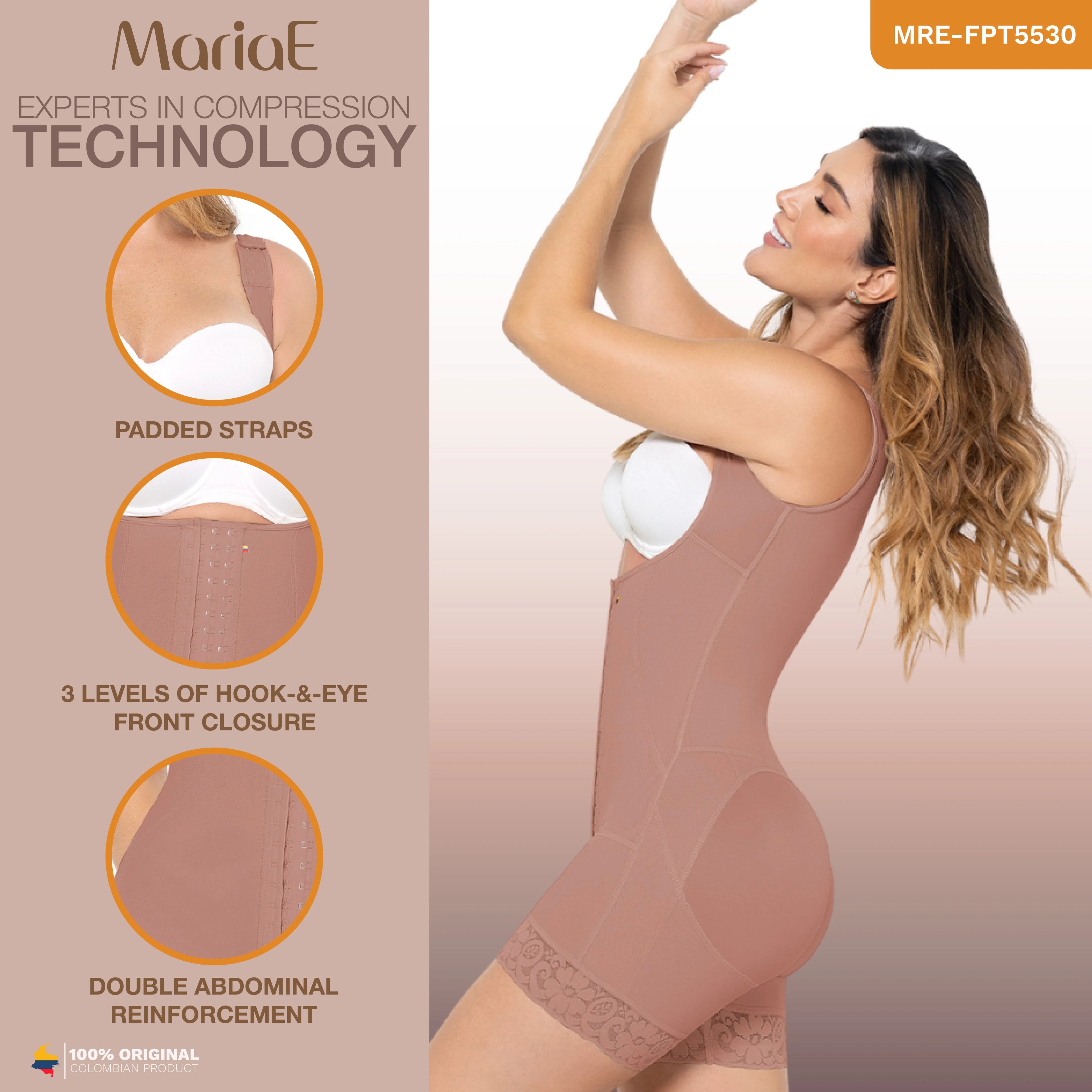 MARIAE FPT5530 Post Surgery High Compression Garment Mid Thigh & Open Bust w/ Wide Straps Stage 2 Faja Colombiana | FQ105